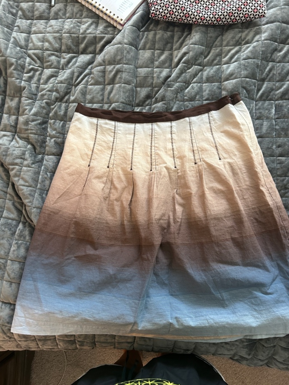 Liz Claiborne Ombre Brown-to-Blue A-Line Skirt with Brown Waistband Lined